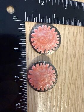 Round Pink Sterling Silver Tested Unstamped Swirl Earrings with Black Rim